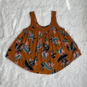 Doe & Rae - Women's Oranges Tropical Print Flowy Tank Top - Size Small